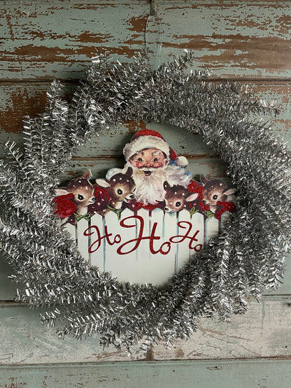 Silver Tinsel Santa Wreath