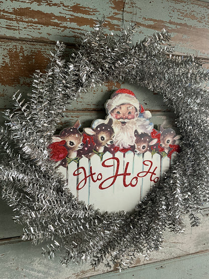 Silver Tinsel Santa Wreath