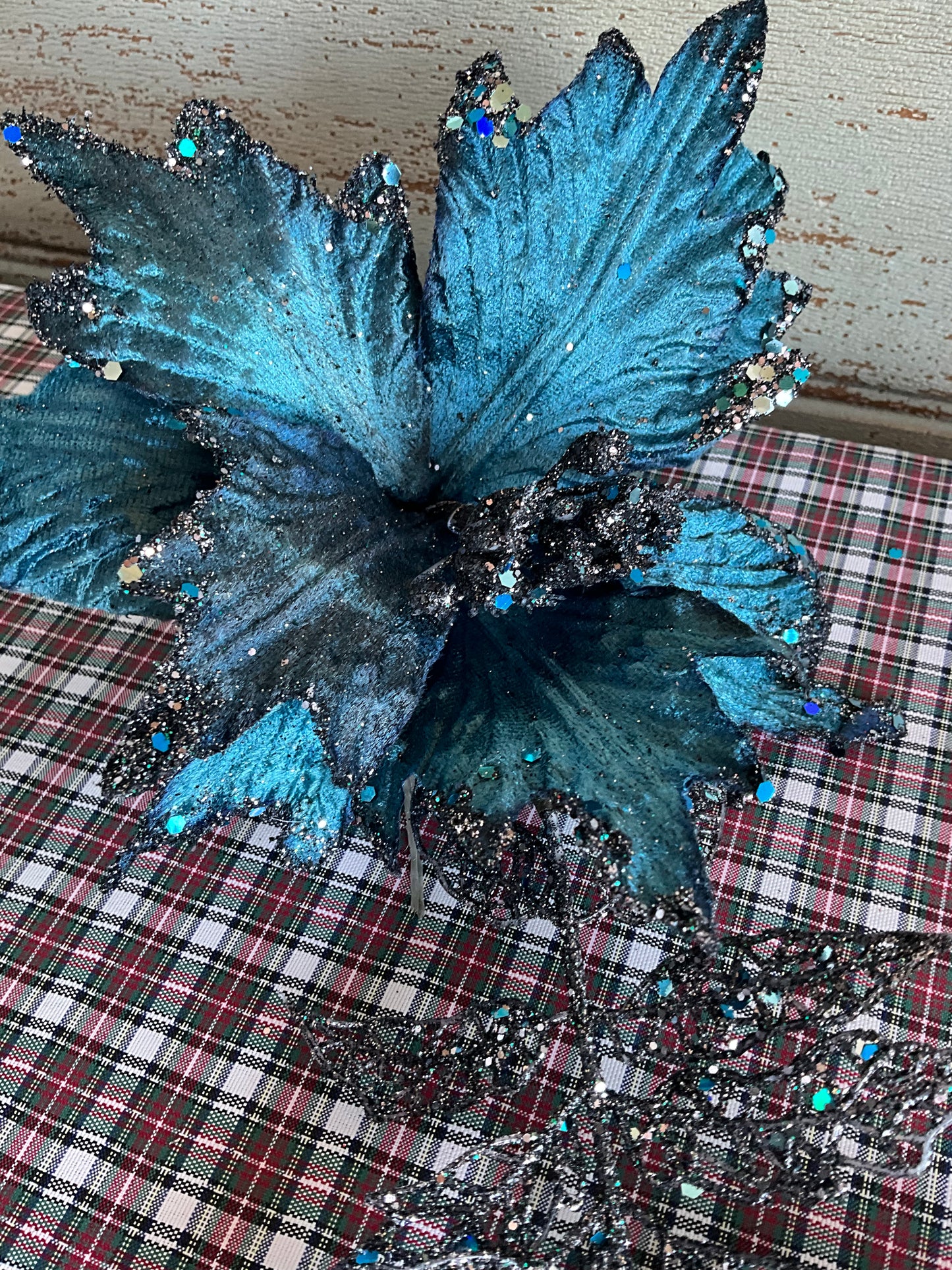 Teal Blue Poinsettia & Leaf