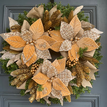 Load image into Gallery viewer, Antique Gold Poinsettia Wreath