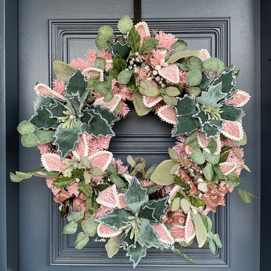 Green Pink Christmas Wreath LED