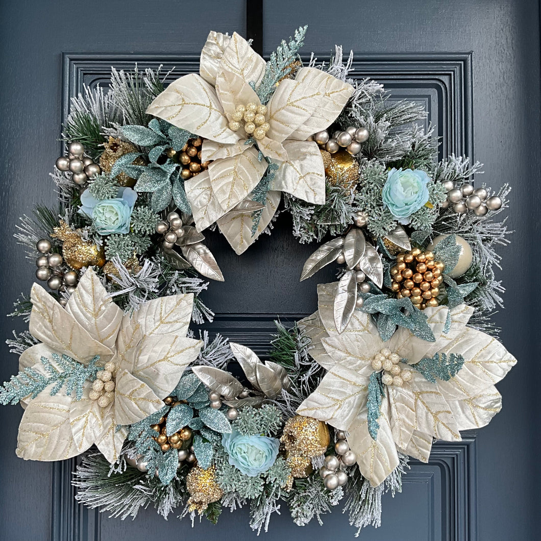 Cream Blue Christmas Wreath