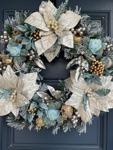 Cream Blue Christmas Wreath