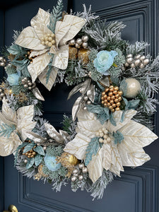 Cream Blue Christmas Wreath