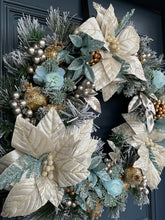 Load image into Gallery viewer, Cream Blue Christmas Wreath