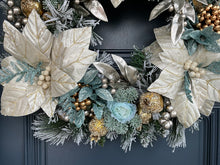 Load image into Gallery viewer, Cream Blue Christmas Wreath