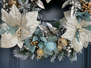 Cream Blue Christmas Wreath