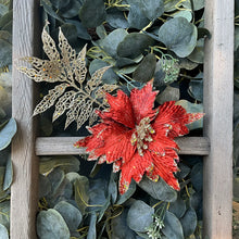 Load image into Gallery viewer, Orange Velvet Poinsettia with Leaf