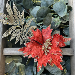 Orange Velvet Poinsettia with Leaf