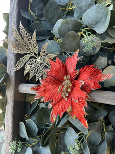 Orange Velvet Poinsettia with Leaf