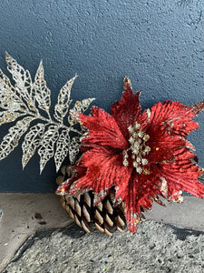 Orange Velvet Poinsettia with Leaf