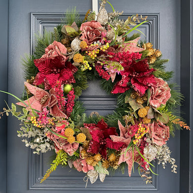 Burgundy Poinsettia Christmas Wreath