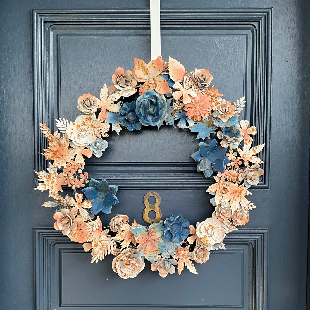 Blue Peach Metal Wreath