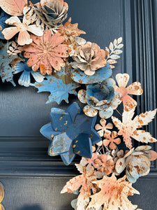 Blue Peach Metal Wreath