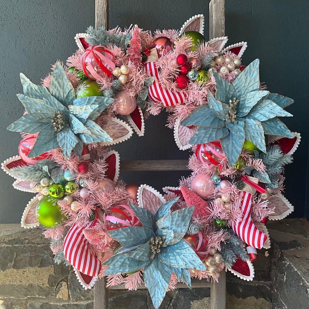 Pink Blue Christmas Wreath