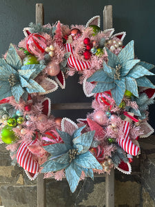 Pink Blue Christmas Wreath