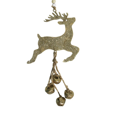 Gold Glitter Reindeer with Bells