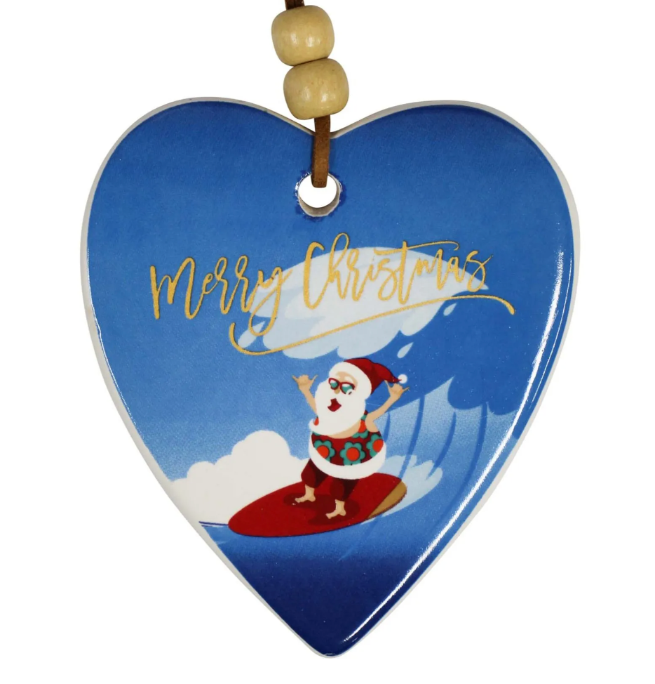 Surfing Santa Heart Decoration