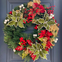 Load image into Gallery viewer, Green Poinsettia Christmas Wreath