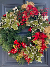 Load image into Gallery viewer, Green Poinsettia Christmas Wreath