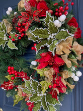 Load image into Gallery viewer, Green Poinsettia Christmas Wreath