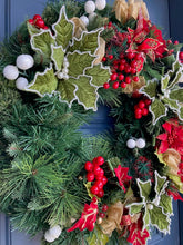 Load image into Gallery viewer, Green Poinsettia Christmas Wreath