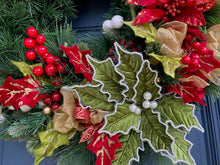 Load image into Gallery viewer, Green Poinsettia Christmas Wreath