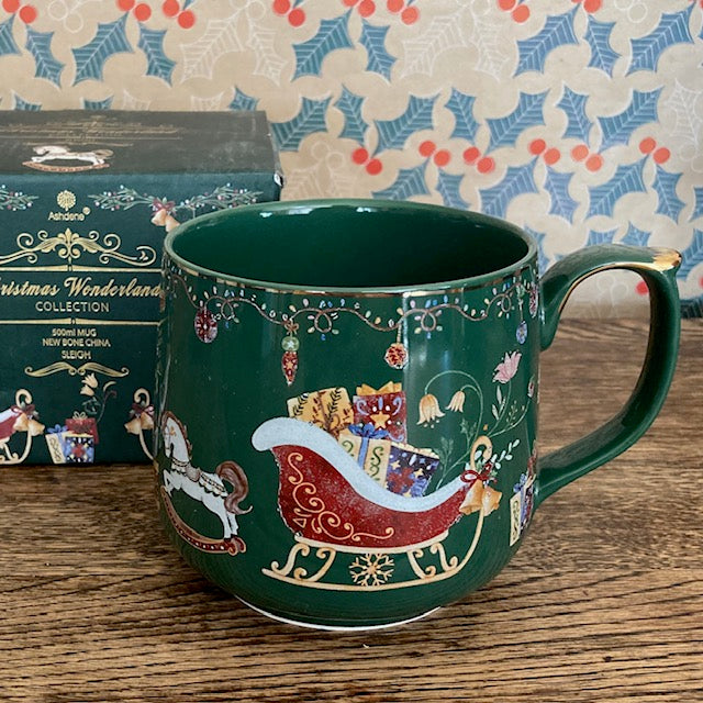 Green Christmas Sleigh Mug