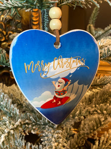 Surfing Santa Heart Decoration