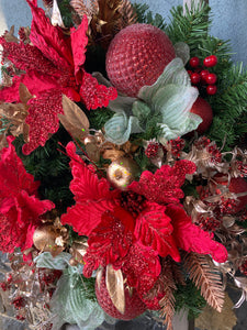 Red Mint Poinsettia Wreath