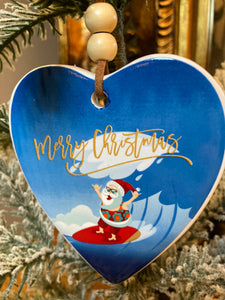 Surfing Santa Heart Decoration