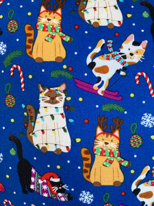 Christmas Cat Pillow in Blue