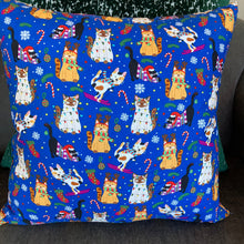 Load image into Gallery viewer, Christmas Cat Pillow in Blue