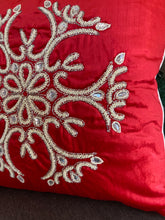 Load image into Gallery viewer, Red Cream Snowflake Pillow