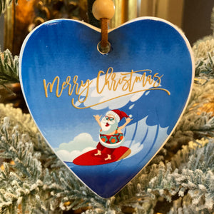 Surfing Santa Heart Decoration