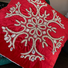 Load image into Gallery viewer, Red Cream Snowflake Pillow