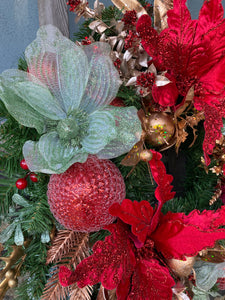 Red Mint Poinsettia Wreath