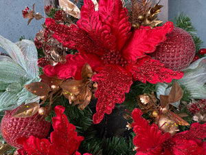 Red Mint Poinsettia Wreath