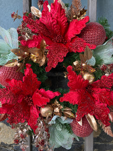 Red Mint Poinsettia Wreath