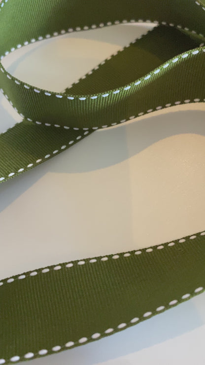 Green Ribbon White Stitching