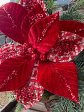 Load image into Gallery viewer, Red White Tartan Poinsettia