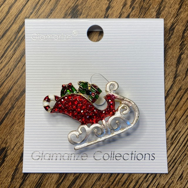 Crystal Sleigh Christmas Brooch