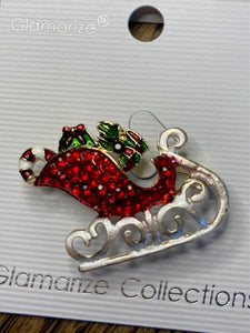 Crystal Sleigh Christmas Brooch