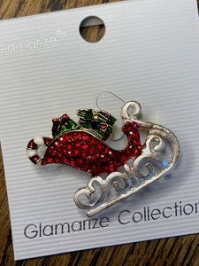 Crystal Sleigh Christmas Brooch