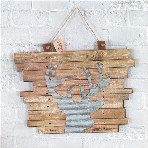 Reindeer Tin Wood Sign