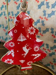 Red Tin Tree Decoration