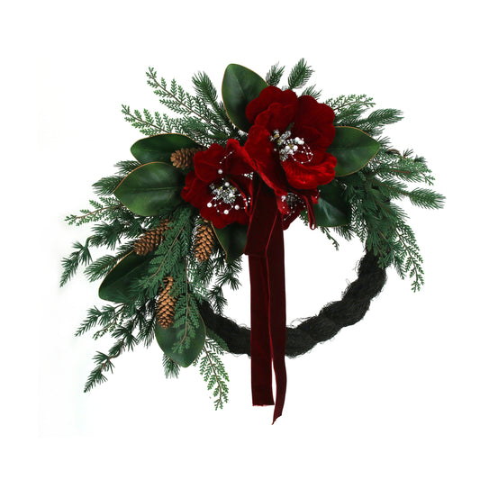 Red Magnolia Fern Wreath