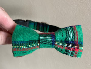 Green Tartan Dog Collar Bow Tie