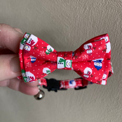 Red Snowman Cat Collar Bow Tie