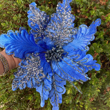 Load image into Gallery viewer, Light Blue Glitter Poinsettia Flower